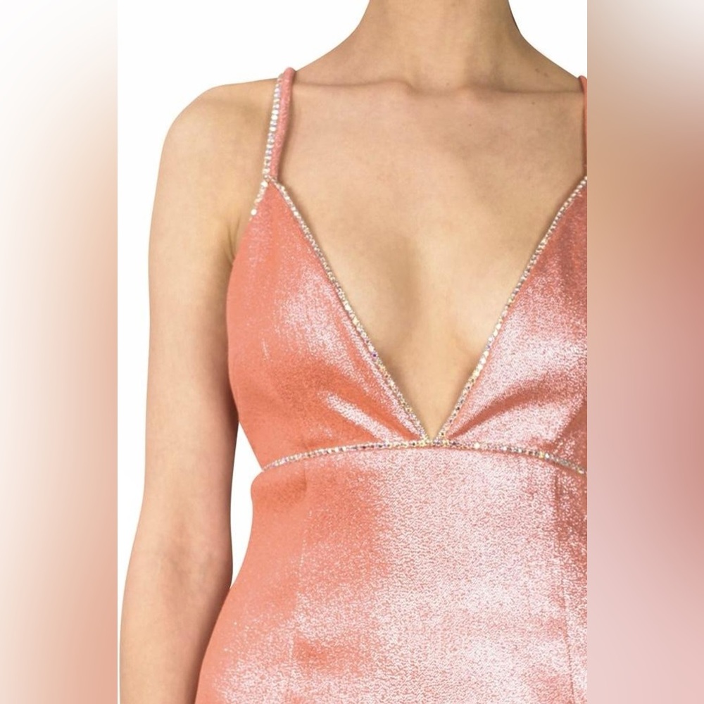 AREA Mini Dress in Crystals Embellished Trim & Metallic Coral - Picture 4 of 16